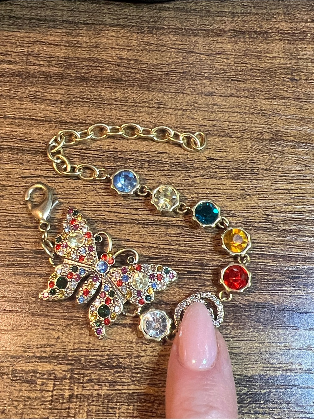 Gold-Tone Multicolor Crystal Butterfly Bracelet-Fashion Inspired/Upcycled